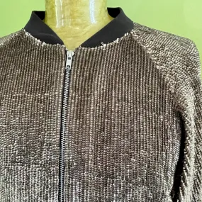 1980's Vintage Gold Sequined Bomber Jacket Zip Pockets Heavy Sz M - OOAK