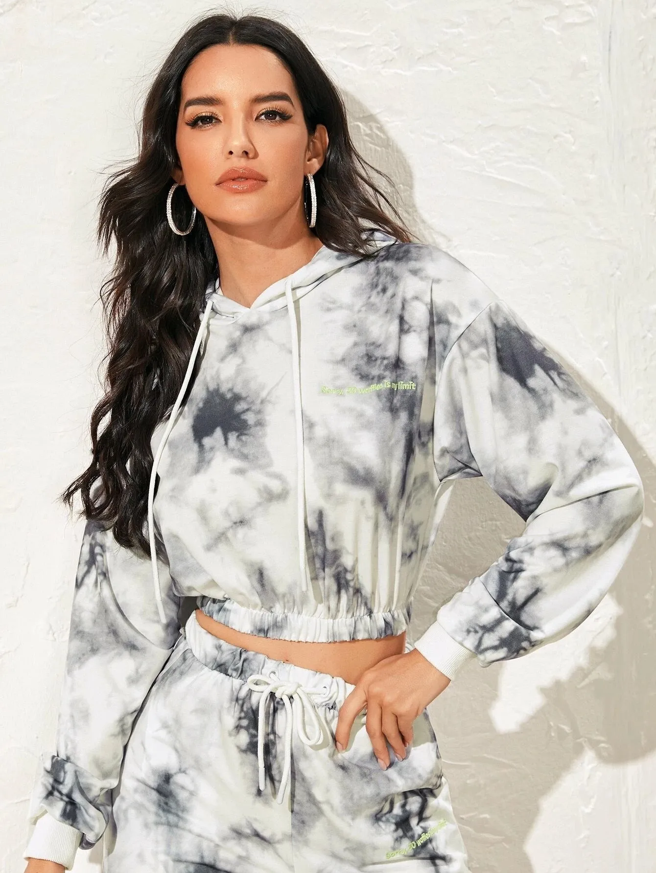 AliExpress Independent Station Wish Ladies Suit Tie-dye Drawstring Hooded Sports Suit