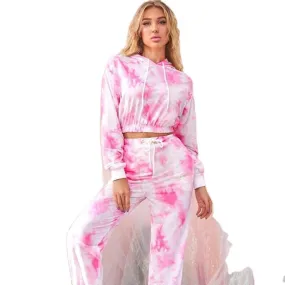 AliExpress Independent Station Wish Ladies Suit Tie-dye Drawstring Hooded Sports Suit
