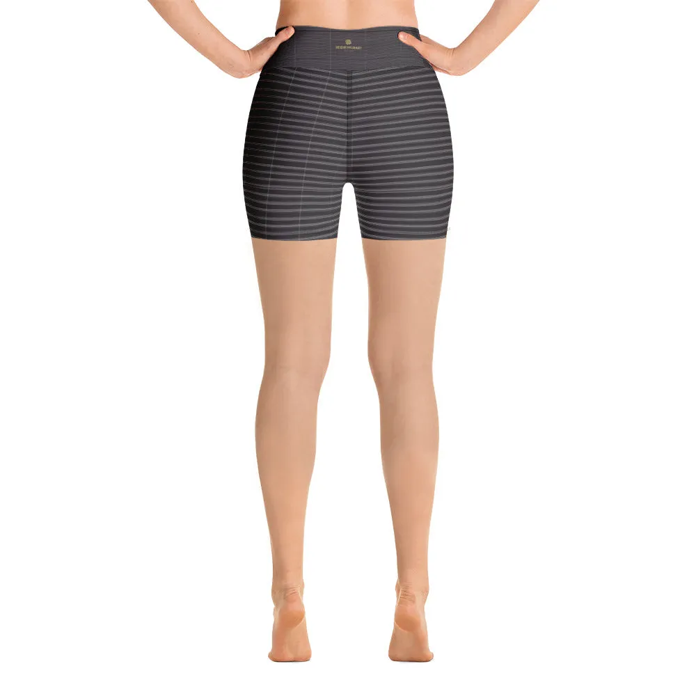 Black White Striped Yoga Shorts, Classic Modern Women's Short Tights-Made in USA/EU