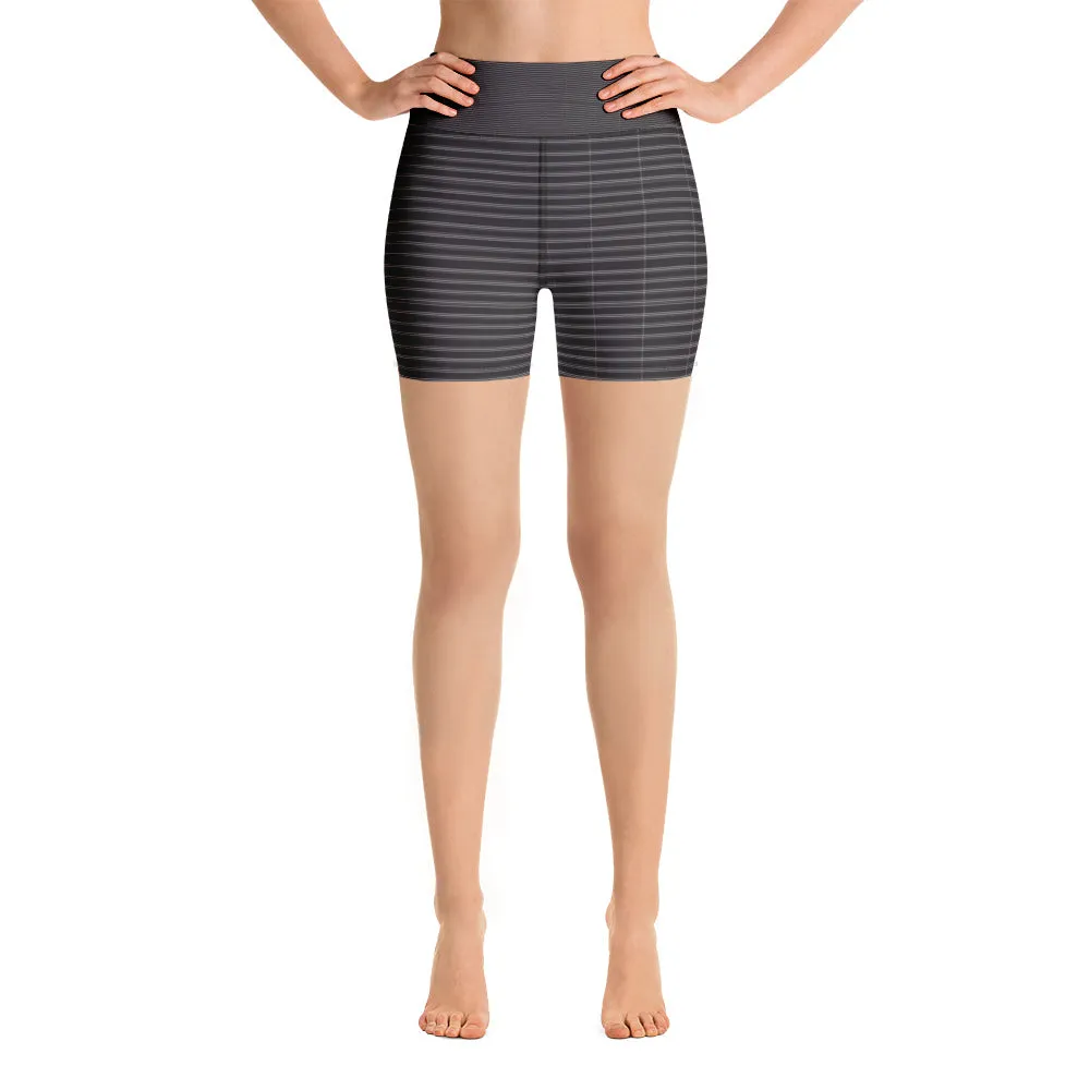 Black White Striped Yoga Shorts, Classic Modern Women's Short Tights-Made in USA/EU