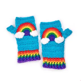 Bright Rainbow Cloud Fingerless Gloves (Turquoise)