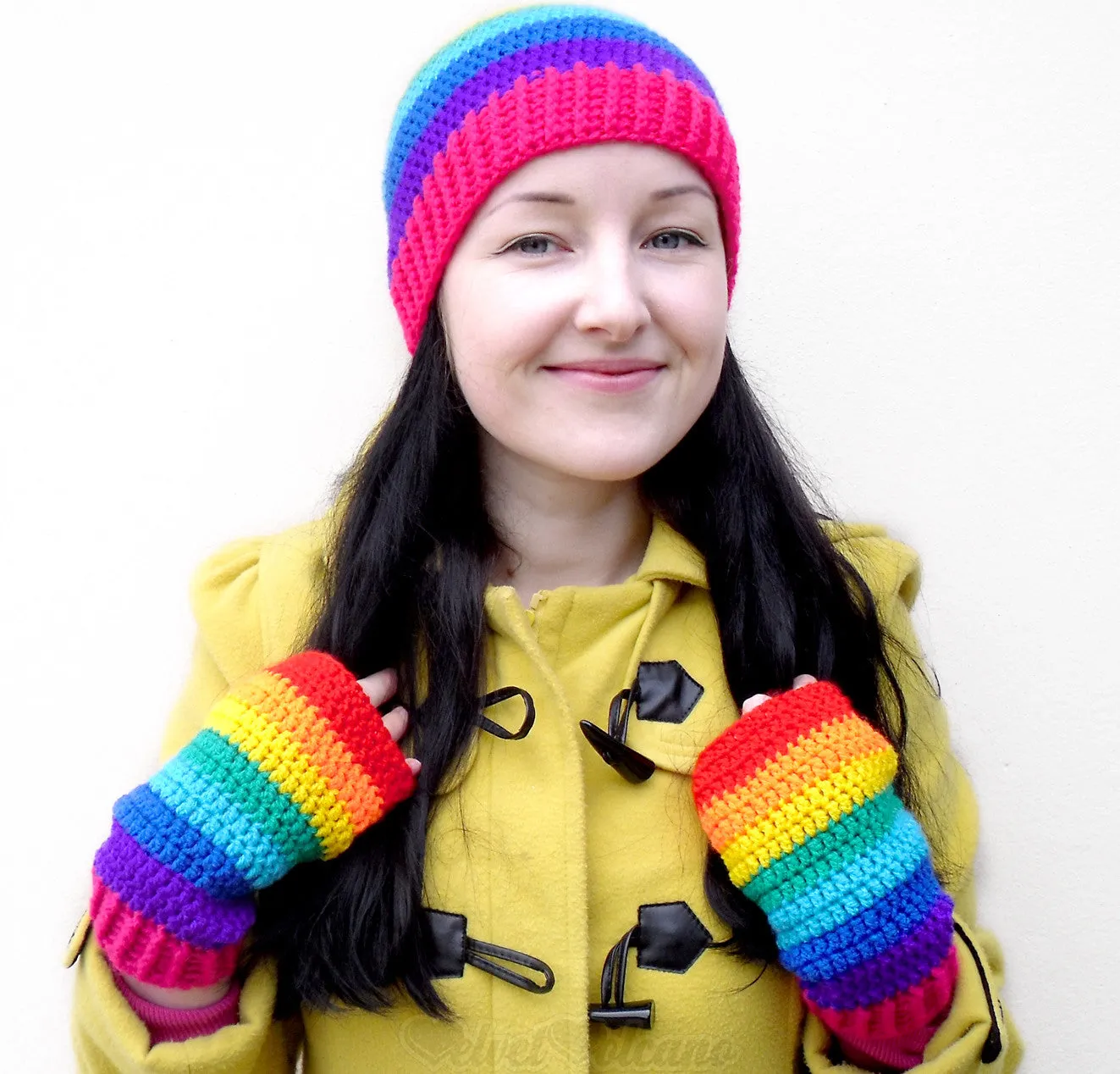 Bright Rainbow Fingerless Gloves