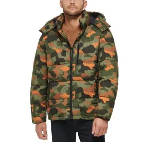 Club Room Mens Puffer Jacket Coat Medium Green Hooded Camouflage