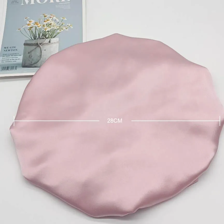 Double Layer Women Silk Hair Bonnet 100% Mulberry Silk Turban - Pink - Medium to Large