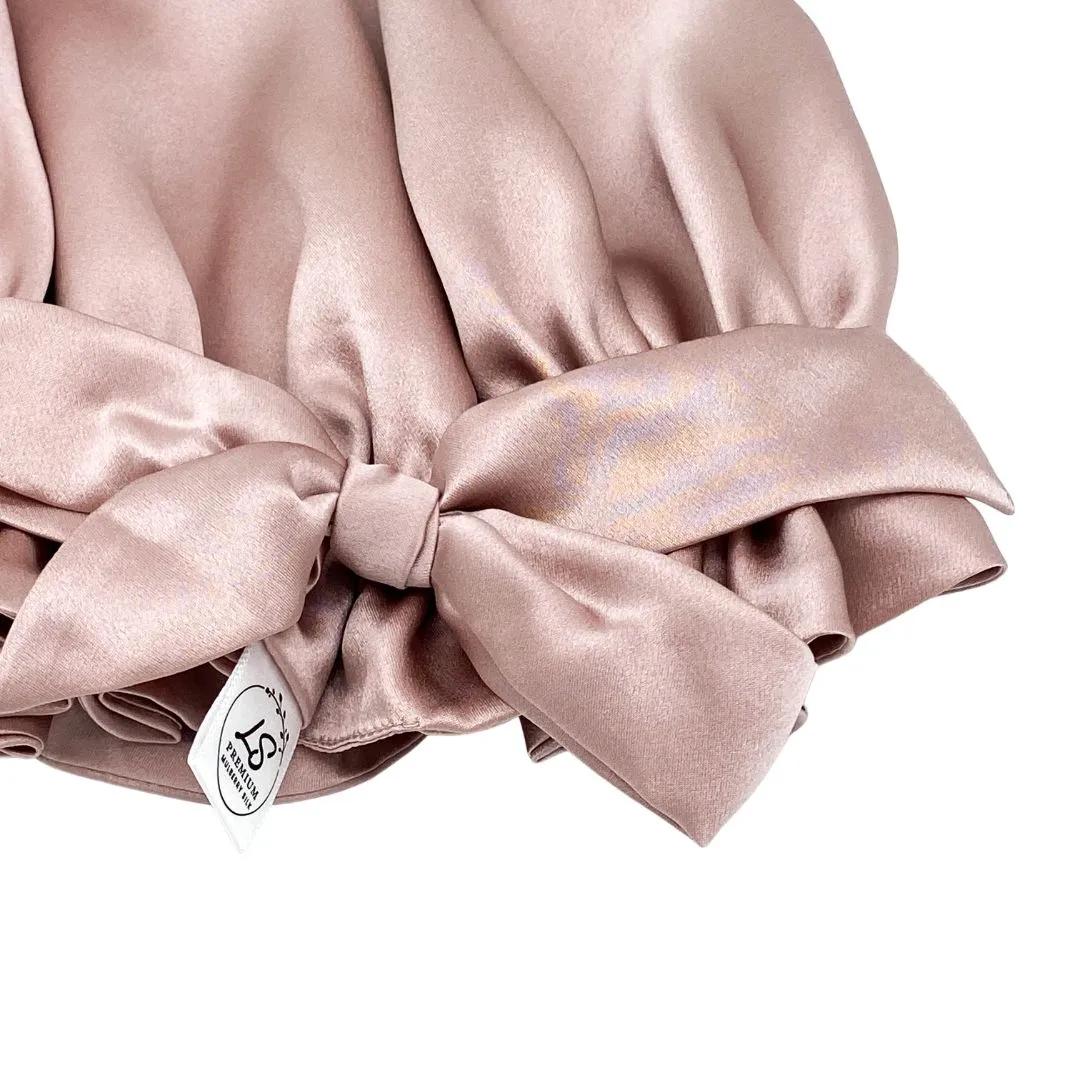 Double Layer Women Silk Hair Bonnet 100% Mulberry Silk Turban - Pink - Medium to Large