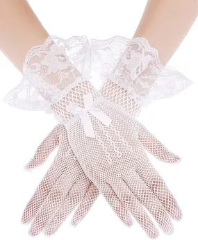 Fancydresswale Lace Vintage Bridal Elegant Party Full Finger Gloves for Party, wedding and Anniversaries; White Color
