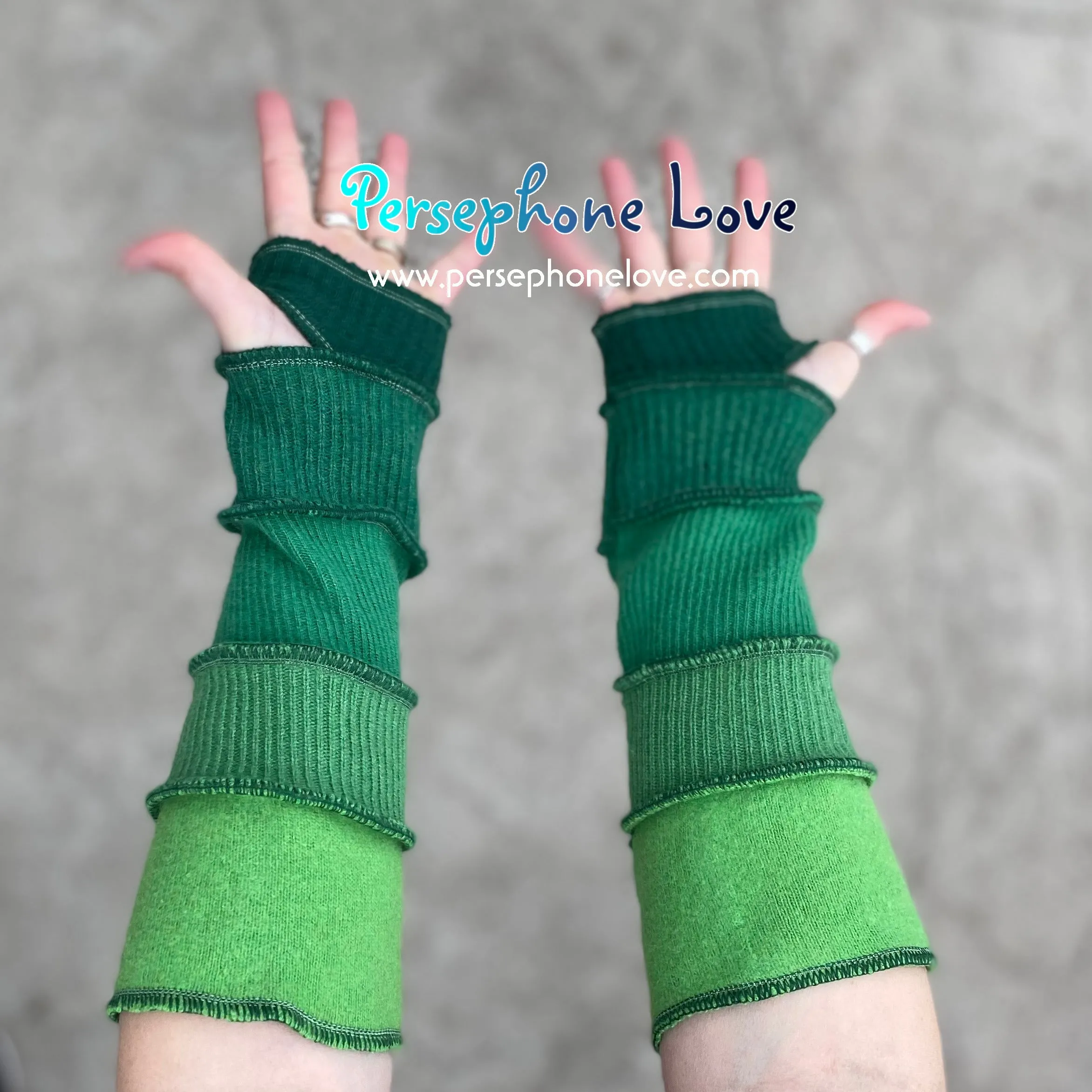Katwise inspired needle-felted green upcycled sweater arm warmers-1371