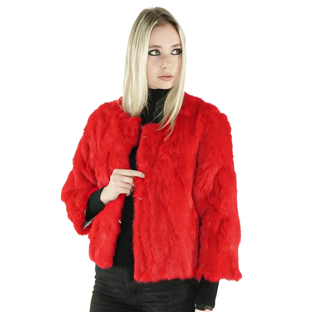 Red Genuine Rabbit Fur Jacket  "Deenie"