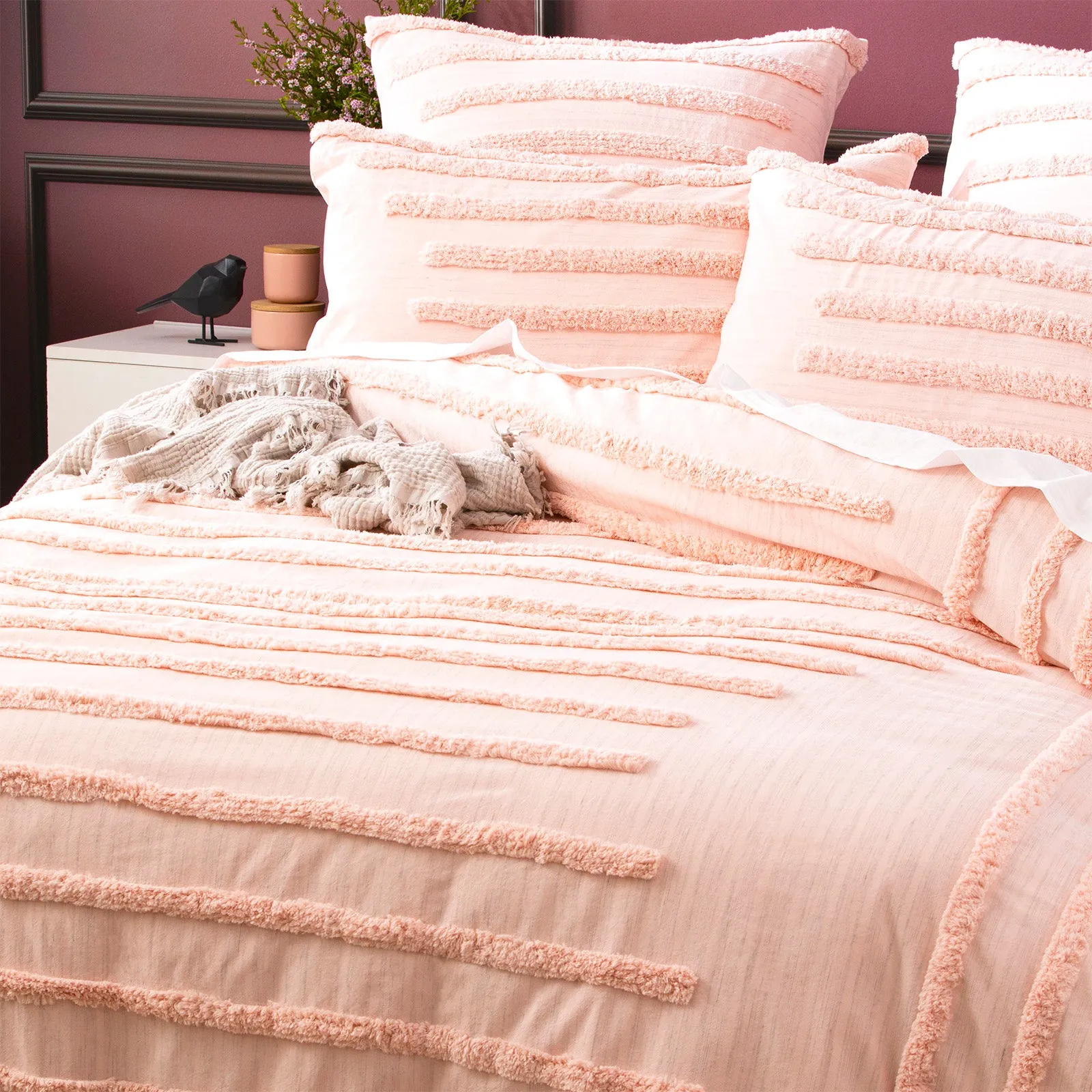 Renee Taylor Classic Cotton Vintage washed Tufted Quilt Cover Set - Blush