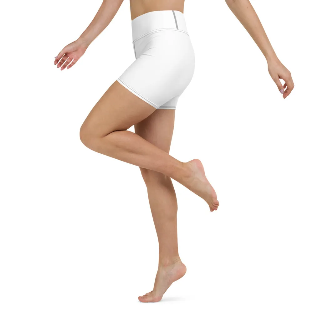 Solid White Yoga Shorts, Designer Modern Titanium White Women's Gym Tights-Made in USA/EU
