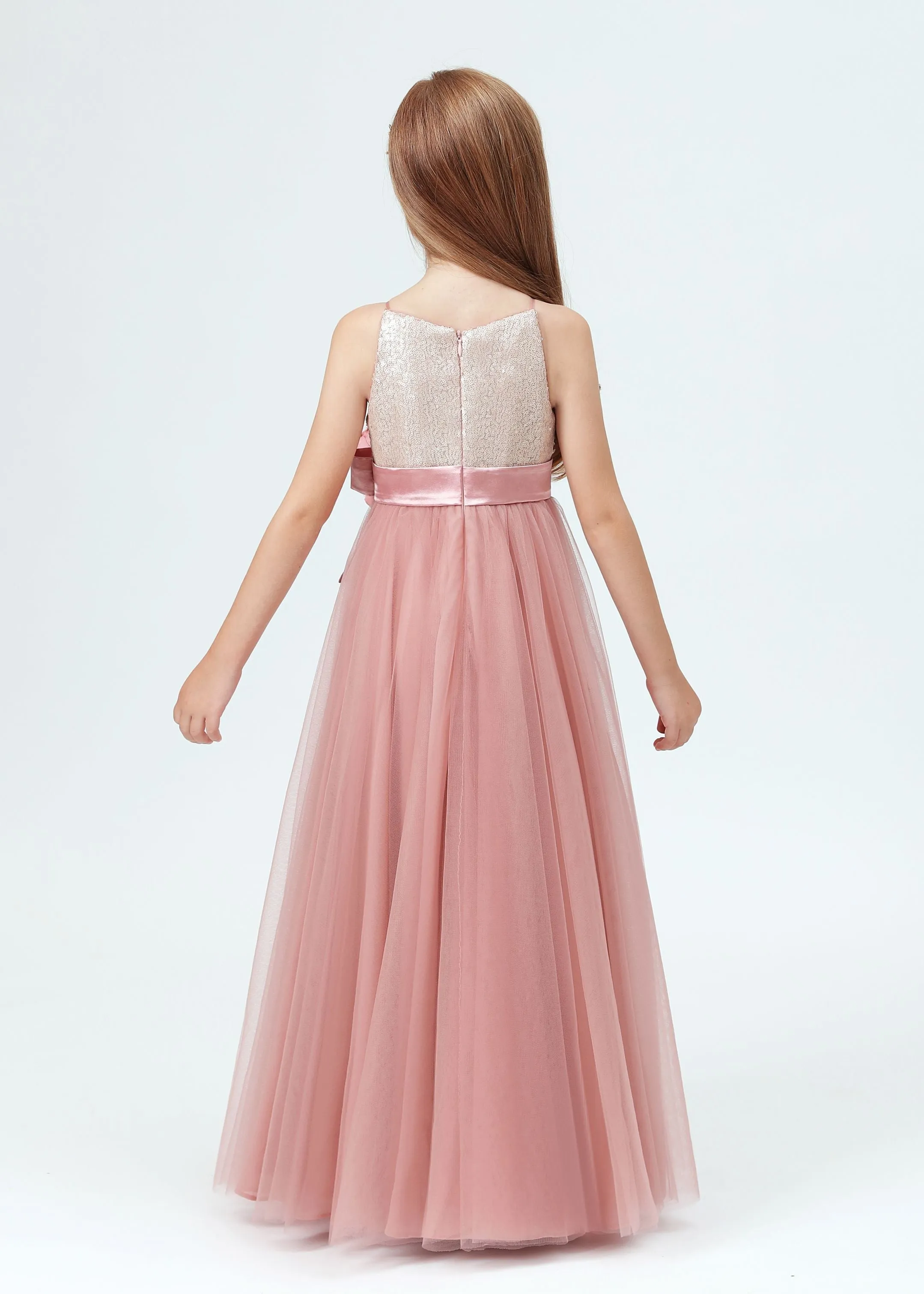 Spaghetti Strap Sequined Tulle  Flower Girl Dress