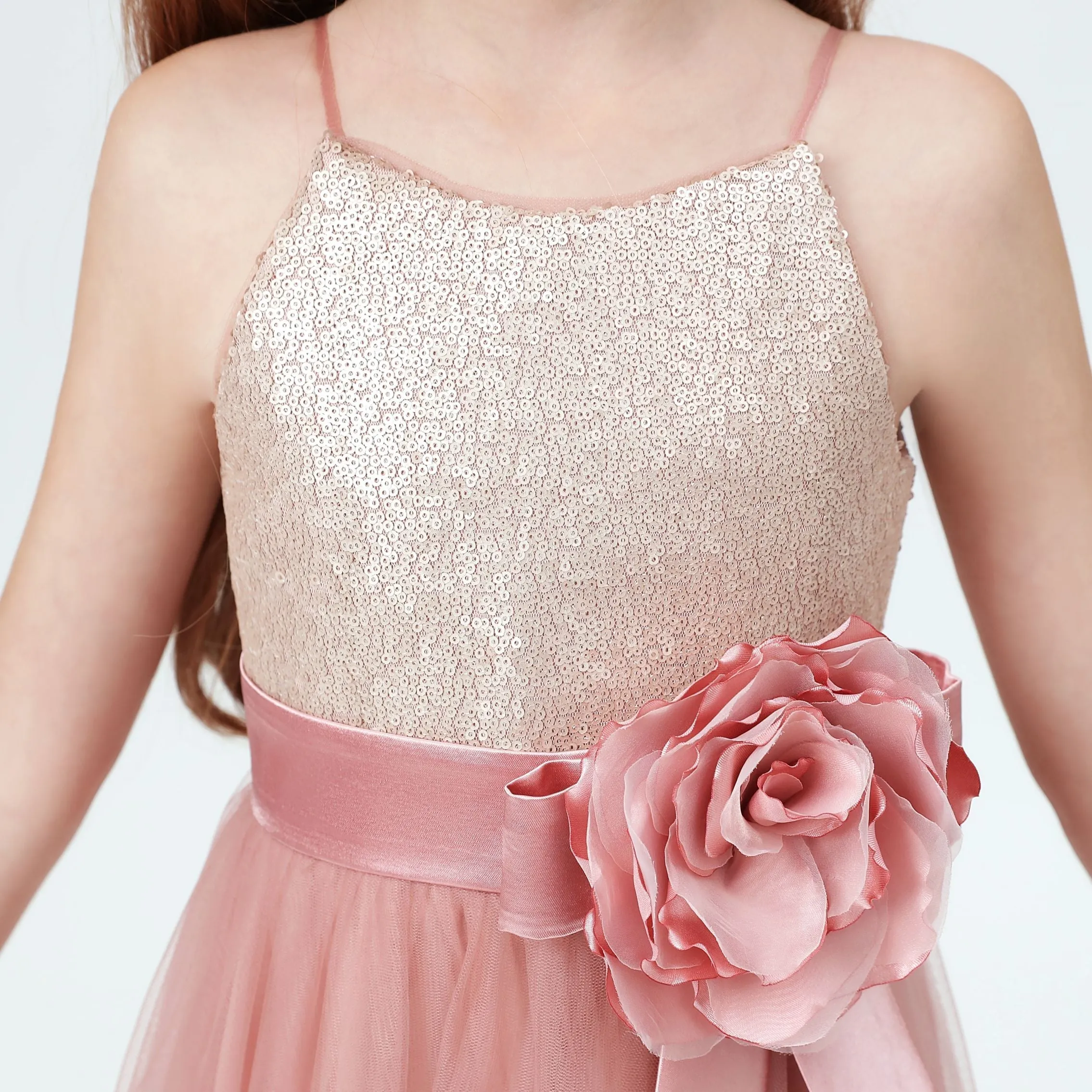 Spaghetti Strap Sequined Tulle  Flower Girl Dress