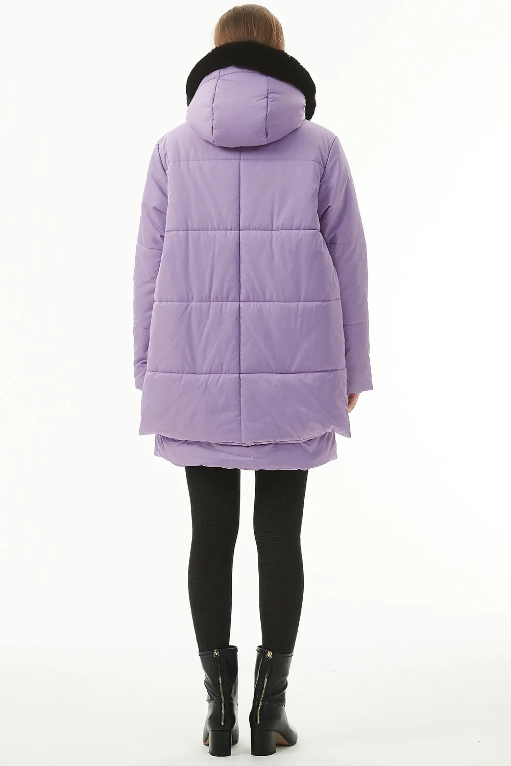Wisteria Plush Linen Zip Up Hooded Puffer Coat