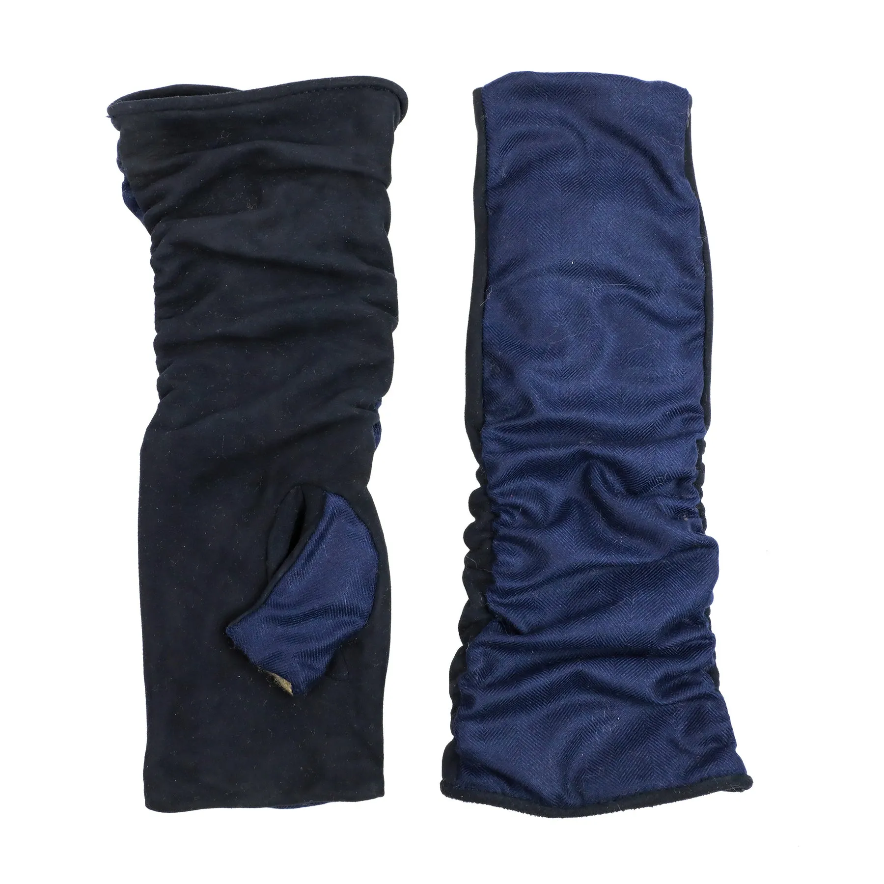 Women's fingerless blue suede leather gloves with Vitale Barberis Canonico wool top